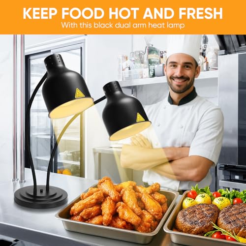 YUANHAO Commercial Dual-Head Food Heat Lamp | Buffet Warmer with 3 Shatterproof Bulbs – Flexible Gooseneck Heating Light for Catering, Restaurants & Carving Stations