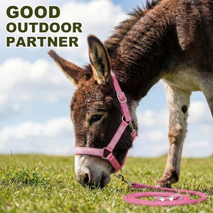 1 Set Miniature Donkey Halter with Lead Ropes, Cute and Stylish Adjustable Nylon Head Collar Set for Miniature Donkeys (Pink) - color: Pink