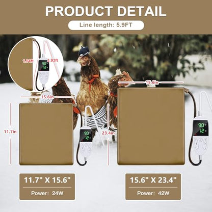 Chicken Heating Pad Chick Brooder Pad Poultry Heated Mat Adjustable Digital Thermostat Brood Heater Warming Blanket with Timer Anti Bite Wire Warmer Bed for Small Animal Pet 15.7 x 23.6 inch - color: Brown, size: 23.6"L x 15.7"W x 0.5"H