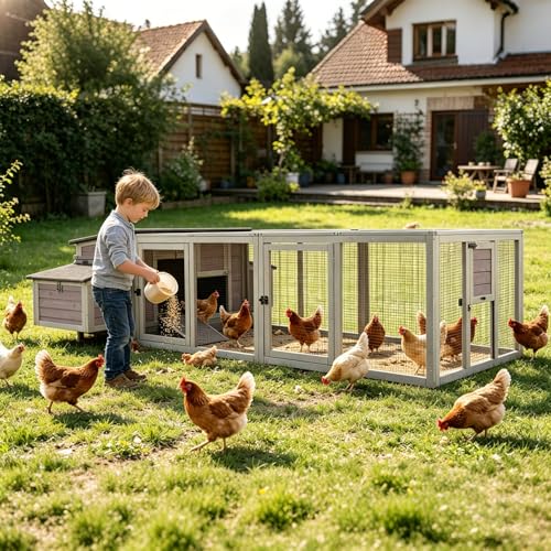 Aivituvin Chicken Coop Outdoor Duck House with Large Run and Two Sided Nesting Boxes for 4-6 Chickens 103" L - size: 103.0"L x 67.0"W x 28.0"H