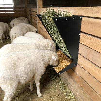 GarveeLife Wall Mount Hay Feeder for Goats, 2 in 1 Hay Rack, Heavy Duty Galvanized Steel Livestock Feeder with Adjustable Distance, Hanging Feeders for Goats, Sheep, Horse - color: black