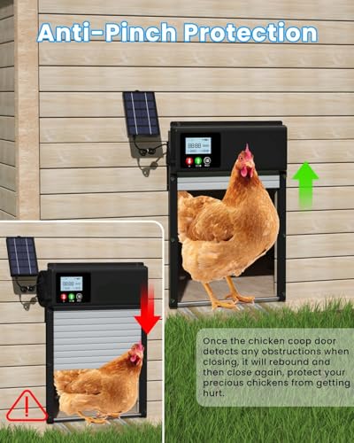 3-in-1 Upgraded WiFi Automatic Chicken Coop Door Solar Powered, APP Remote Control Chicken Door Opener, LCD Display, Timer & Light Sensor, Electric Auto Chicken Door