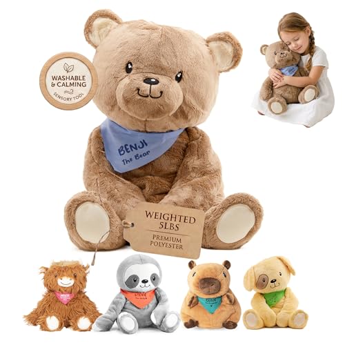 Lilly's Love Weighted Stuffed Animals for Adults & Kids — 5lb Calming Bear Plush for Anxiety, ADHD & Sensory | Machine Washable Weighted Stuffed Animal w/Removable Insert | Benji The Bear - color: Bear
