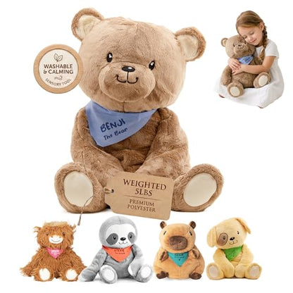 Lilly's Love Weighted Stuffed Animals for Adults & Kids — 5lb Calming Bear Plush for Anxiety, ADHD & Sensory | Machine Washable Weighted Stuffed Animal w/Removable Insert | Benji The Bear - color: Bear