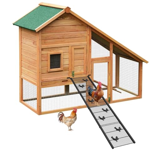 Chicken Coop Ramp 52.5''L, Ladder Length Adjustable for Henhouse, Heavy Duty Metal Coop Steps for Feet Problem or Cannot Fly Chickens, Waterproof, Non-Slip, Rustproof, Sturdy and Easy to Clean - size: 52.5*11.1 inch