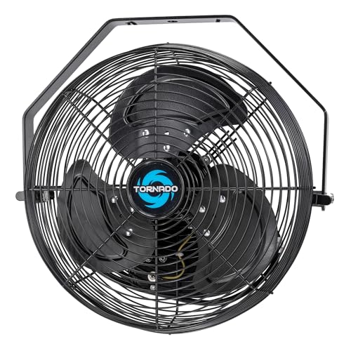 Tornado 12 Inch Outdoor Water-Resistant Wall Mounted Fan IPX4 Rated 3 Speed High Velocity Meatl Wall Fan For Commercial, Industrial, Residential, 6.6 FT Cord cETL Safety Listed, Black - size: 12 Inch
