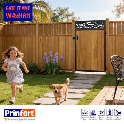 4x6FT (46.78" W X 70.8" H) 201 Stainless Steel Anti Sag Wooden Fence Gate Kit Heavy Duty Garden Gate Frame Hardware Kit Reinforcement (Left/Right Free-Installation) - size: W4xH6 FT-Lion