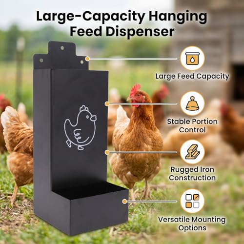 Fdit Hanging Chicken Feeder Iron, Large Capacity Poultry Feed Box with Detachable Water Tray 23.4cm for Cage Tree Branch Mount with Screws