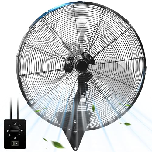 TMWINGS 24 Inch Wall Mount Fan, Heavy Duty Oscillating Wall-Mounted Fan with 8500 CFM, High Velocity 3 Speed Fans with Adjustable Tilting for Workshop, Garage, Patios, Commercial and Industrial - color: 24" Black