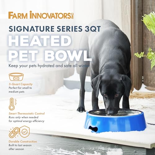 Farm Innovators Heated Pet Water Bowl, 40W Heated Water Dish - 3 Quart Stainless Steel Watering Station with Anti-Chew Cord Protector for Dogs & Cats - size: 3 Qt
