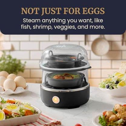Elite Gourmet EGC1215B Easy Egg Cooker, Stainless-steel Heating Plate, Two-Tiered, 14-Egg Capacity, Soft, Medium, Hard-Boiled, Auto Shut-Off, Omelets, Poached Eggs, Measuring Cup, Piercing Pin, Black - color: Black, size: 14-Egg