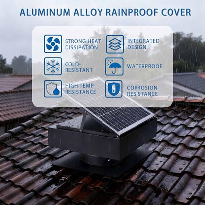 Solar Roof Vent Fan, 60W Dual Power Attic Fan with Thermostat &,A2 | 60W monocrystalline solar panel, dual power backup, 3-speed remote & 25°C auto-start, 2500m³/h high airflow, quiet <45dB - color: A2