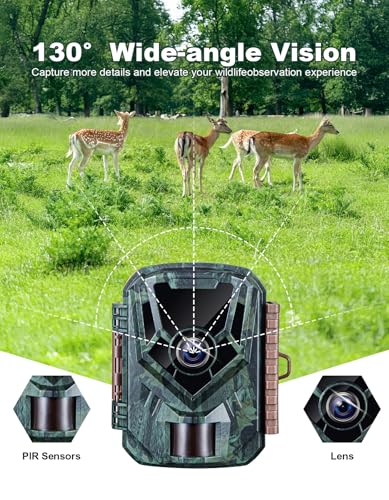 KJK Trail Camera with 32GB Memory Card, 36MP 2.7K Mini Game Camera, 0.1s Trigger, 130° Wide-Angle Motion Activated Night Vision, IP66 Waterproof, 2.0” HD Screen, 3-Shot Burst for Hunting - color: Blue brown
