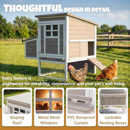 2-Story Wooden Chicken Coop, Outdoor Poultry House with Removable Leak-Proof Tray, Nesting Box, 2 Perches, Ventilation Metal Mesh, Rabbit Hutch for Small Animals, Backyard, Garden