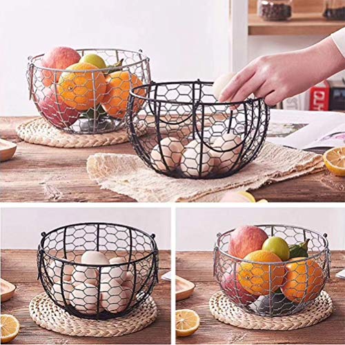 Wire Egg Basket Fruit Holder with Handle Kitchen Counter Collecting Basket | Vintage Metal Container Round Rustic Fruit Basket