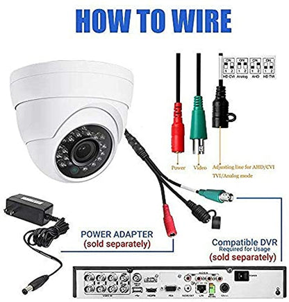 Real HD 5MP Full Color Night Vision Dome TVI CCTV Security Camera with Visible White LED Lights, 65ft Night Vision, 2.8mm Wide Viewing Angle, Outdoor, Full Metal, ONLY Compatible with 5MP and 8MP DVR