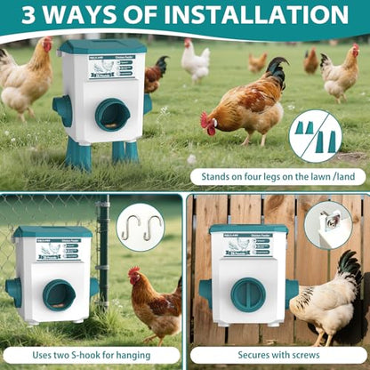 Chicken Feeder and Waterer Set - 2.8 Gallon/26 Pounds, Automatic Chicken Waterer with 4 Cups & 3 Feeder Ports, No Waste Poultry Feeders & Waterers, Chicken Coop Accessories for Hens/Ducks/Poultry