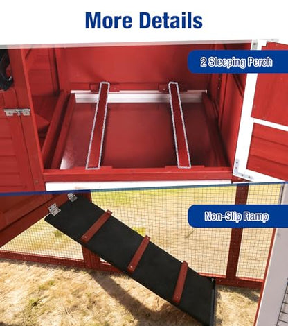 Chicken Coop with Run Mobile Chicken Coop with Wheels Duplex Hen House with Nesting Box Slide-Out Cleaning Tray Predator-Resistant Chicken Cage for Outdoor Backyard Red - color: Red