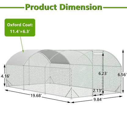 Large Chicken Coop Metal Chicken Run with Waterproof and Anti-UV Cover Dome Shaped Walk-in Fence Cage Hen House for Outdoor and Yard Farm Use 1" Tube Diameter - size: 9.8X19.6FT