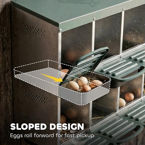 PawHut Chicken Nesting Boxes, 8 Compartment Metal Nesting Boxes for Chickens, Two-Tier Egg Laying Boxes with Vented Holes for Easy Egg Collection, for Hens Ducks, Silver - size: 43.7"L x 21.7"W x 37.6"H, style: Open Front