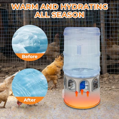 Heated Chicken Waterer 5 Gallon Chicken Waterer for Winter Temp Controlling for Chickens Heated Water Bowl for Chickens, Ducks, Pigeons Geese and Chicken Coop with Buckets