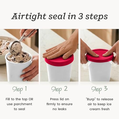 StarPack Freeze The Day Homemade Ice Cream Containers (2-Pack, 1 Quart) - Airtight Silicone Lids, BPA-Free Reusable Freezer Tubs with Dry Erase Pen and Labels - Stackable, Red and White - color: Red / White, size: 2-Pack 1Qt