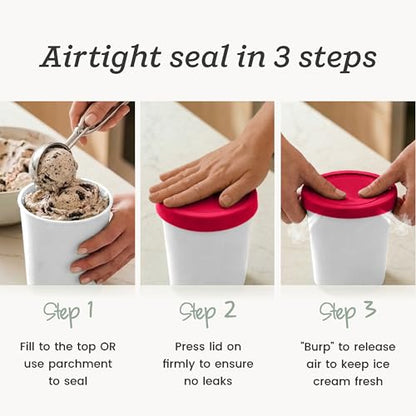 StarPack Freeze The Day Homemade Ice Cream Containers (2-Pack, 1 Quart) - Airtight Silicone Lids, BPA-Free Reusable Freezer Tubs with Dry Erase Pen and Labels - Stackable, Red and White - color: Red / White, size: 2-Pack 1Qt