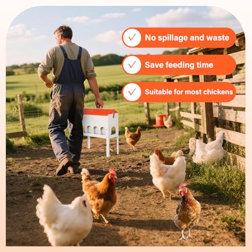 15lbs Automatic Chicken Feeder - 10 Feeding Ports | No Waste Poultry Feeder, Large Feeding Though Dispenser for Chickens Duck, Galvanized Metal Material, Sturdy And Durable