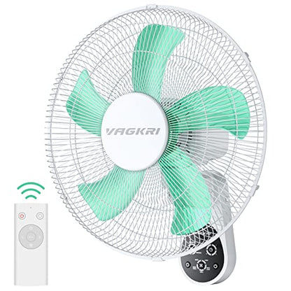 VAGKRI Wall Mount Fan, 16 Inch Wall Fans with 5 Blades, 5 Speeds, 8 Hour Timer, 90° Oscillating Quiet Fans with Remote for Home Office Bedroom Living Room Garage (White) - color: White