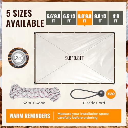 9.8x9.8 Ft Chicken Coop Cover for Winter - Waterproof Chicken Coop Tarp with Elastic Cords & Rope, Durable Protection for Large Chicken Runs - size: 10x10FT
