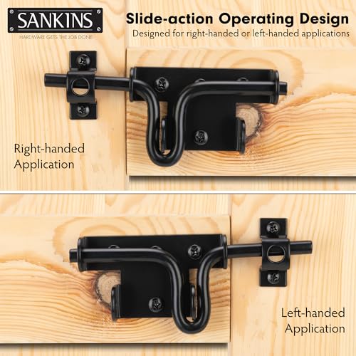 Slide Bolt Gate Latch for Wooden Fence, Heavy Duty Black Sliding Bolt Gate Lock Latch Hardware with Padlock Hole, Door Gate Latch for Wooden Gate Vinyl Fence Barn Shed, 1 Pack - size: Upgrade