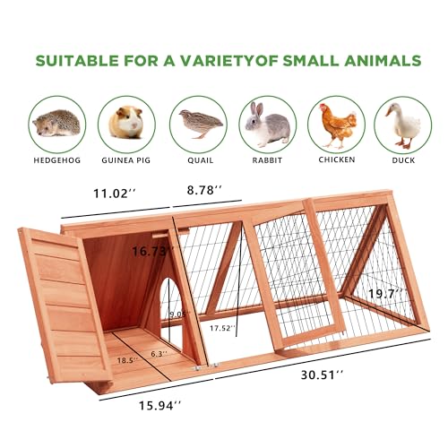 Bunny Cage Outdoor, Wooden Chicken Coop, Portable Chicken Run, Triangle Quail Coop with Ventilating Wire Poultry Hutch for Small Animals (Natural Wood) - color: Natural Wood