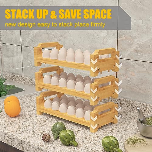 Bamboo Egg Holder Countertop - Stackable Design for Fresh Eggs, Farmhouse Egg Tray Storage Display Rack, Kitchen Counter Top Organizer Wooden Egg Stand, Fits Quail, Duck, Turkey, Chicken Eggs (Modern) - style: Modern