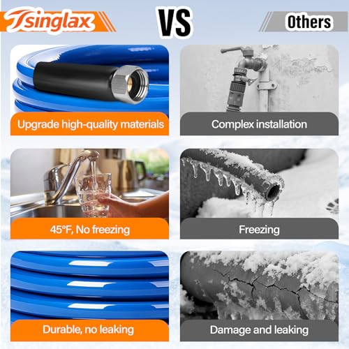 100FT Heated Water Hose for Rv,-45 ℉ Antifreeze Heated Drinking Garden Water Hose,Lead-Free & BPA-Free, Rv Freshwater Hoses with Fittings, Rv Accessories - size: 100FT