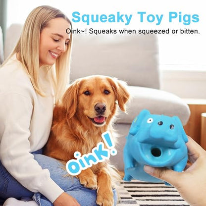 Squeaky Pig Dog Toy that Oinks, Latex Pig 7.3 in Grunting Dog Toys, Durable Dog Chewing Toys for Small Medium Large Dogs (Blue, 1 Pcs) - color: Blue 20CM
