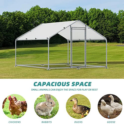 MEETWARM Large Metal Chicken Coop Run, Walk-in Enclosure Poultry Hen Run House, Spire Shaped Chicken Pen with Waterproof & Anti-UV Cover for Outdoor Farm Use(9.8' L x 6.56' W x 6.56' H) - color: 9.8' L x 6.56' W x 6.56' H