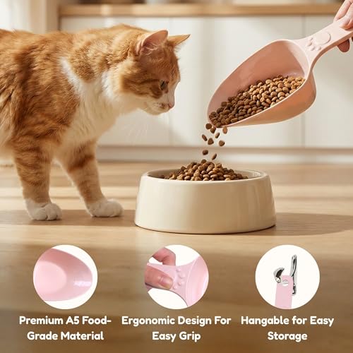 Dog Food Scoop 1 Cup, One Cup Measuring Cup, Food Grade Melamine Pet Food Measuring Scoop with 1/2&1/4 Cup Markings, Long Handle Food Scoop For Cat, Ferret, Rabbit, Sturdy & Dishwasher Safe (Pink) - color: Pink