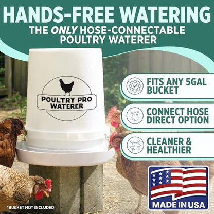 Poultry Pro Chicken Waterer for 5 Gallon Bucket - Hands-Free Gravity Fed Water for Chicken, Ducks & Small Birds, DIY Poultry Waterer, Chick Feeder, Fits Standard 5 Gallon Buckets (Bucket Not Included)