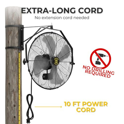 ZeboZap Walll and Pillar Mount Fan18 Inch IP44 Waterproof, 10ft Power Cord, 3 Speed, 4000CFM, Best for Commercial, Warehouse, Greenhouse, Workshop, Covered Patio, Gazebo and Factory, ETL Certified