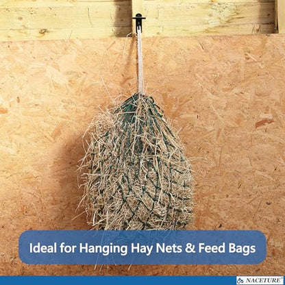 NACETURE Bucket Hooks for Horse Stalls – Anti-Tip Design Feed & Water Bucket Holders, Heavy Duty Stable Barn Fence Accessories – Black Metal Hangers for Horses