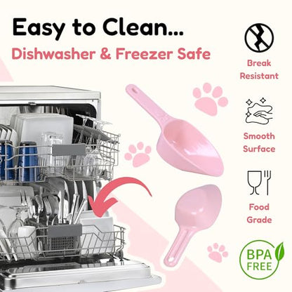 Dog Food Scoop 1 Cup, One Cup Measuring Cup, Food Grade Melamine Pet Food Measuring Scoop with 1/2&1/4 Cup Markings, Long Handle Food Scoop For Cat, Ferret, Rabbit, Sturdy & Dishwasher Safe (Pink) - color: Pink