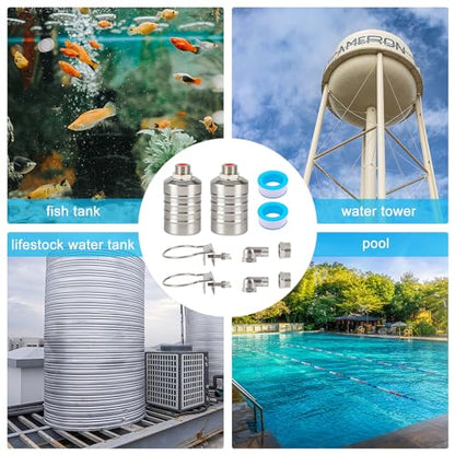 2 Pack Water Float Valve 1/2"-3/4" - Automatic Water Level Control for Tanks, Pools & Livestock Troughs, 304 Stainless Steel Float Valve for Distillers & Water Systems - size: 2 Pack