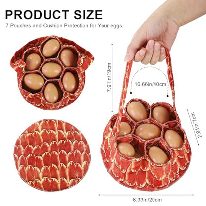 Egg Collecting Basket, Egg Basket for Gathering with 7 Pouches | for Chicken, Duck, Goose, Bird, Various Poultry Collection (Feathers) - style: Feathers