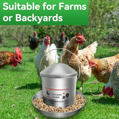 17.6 Lb Stainless Steel Poultry Feeder, Automatic Chicken Feeder No Waste, Hanging Chicken Feeder Heavy Duty Reliable Long-Lasting with Handle, Top Filled - size: 8KG/17.6 LB