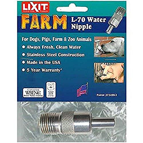 Lixit ½ Inch Automatic Nipple Drinking Waterer for Swine, Dogs, Goats, Sheep, Primates and Other Zoo Animals. (L-70 Pack of 1)