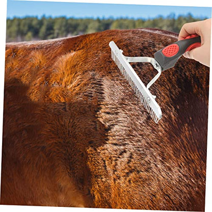 Durable Horse Grooming Rake with Rust Metal Teeth Rubber Handle Cleaning Brush for Removing Shedding Hair and Mud Comfortable Massage Comb and Domestic Animals Easy to Hold