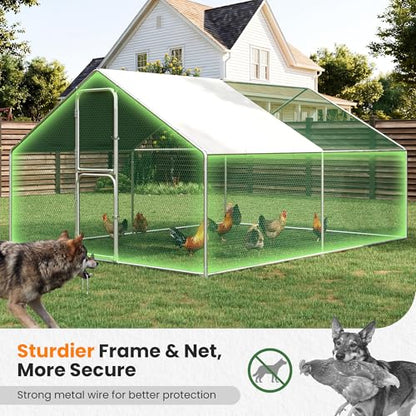 Chicken Coop Walk-in Chicken Runs for Yard with Waterproof Cover for 10/20 Chickens Large Metal Chickens Pen with Security Lock Poultry Cage