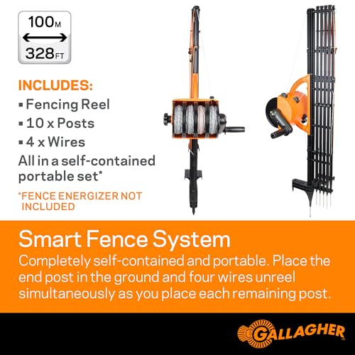 Gallagher Smart Fence 2 | Portable Electric Fence for Livestock Containment | Quick Install Temporary Field Fencing | 328ft of 4-Strand Electric Fencing with Built-in Posts and Reels