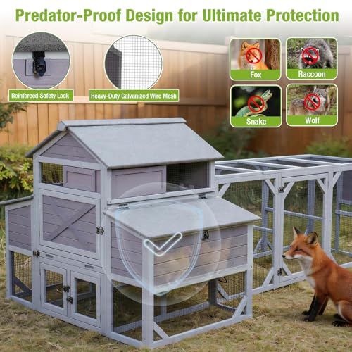 GUTINNEEN Large Chicken Coop with Run for 8-10 Chickens, Wooden Outdoor Hen House with 3-Section Nesting Box, Walk-in Poultry Cage, Pull-Out Metal Tray, Multiple Perches, Secure Ventilated Design - size: 118.1"L x 53.5"W x 49.6"H