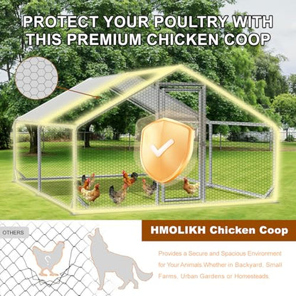 Large Outdoor Chicken Coop with Run, Metal Walk-in Poultry Cag with Waterproof & Anti-UV Cover Lockable Doors,Ducks Coop and Other Small Animals for Yard/Farm/Ranch (13.16'L x 9.88'W x 6.59'H) - size: 13.16'L x 9.88'W x 6.59'H